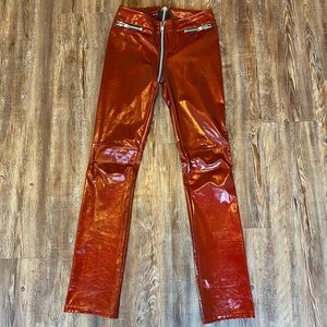 Red Full Zipper Pleather Pants